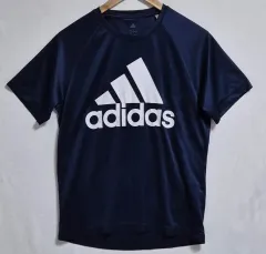 M) アディダス ネイビー ビックロゴ 機能性 半袖Tシャツ