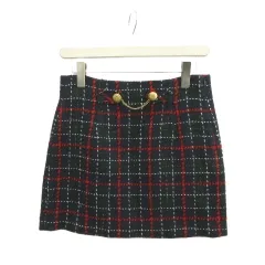 ザラ ZARA スカート 台形スカート S マルチカラー チェック柄 金ボタン チェーン飾り ミニ丈 /KK ■ECE003