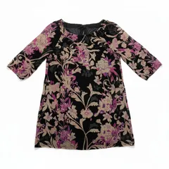 ローラアシュレイ Laura Ashley ワンピース 花柄 ベロア シースルー袖 バックリボン 裏地付き ピンク ベージュ 黒系 998674