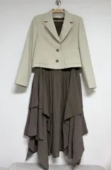 プリーツ アシンメトリー ロング丈ワンピース ONE PIECE 華奢フィット ONE PIECE