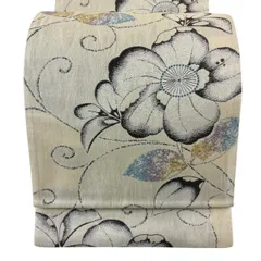 【美品】 袋帯 名品 花唐草 金糸 ベージュ 六通 正絹 【中古】