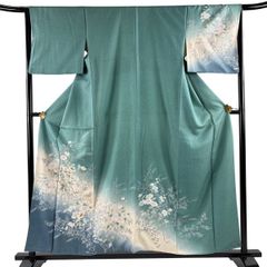 美品‼️辻ヶ花 青色 花柄 訪問着 シルク - メルカリ