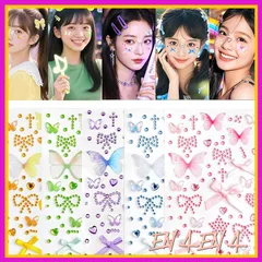 顔 シール 5枚セット ラインストーン シール フェイス キラキラ メイク 貼り付け可能 リボン デコパーツ 顔面デコ 携帯電話装飾 ネイルデコパーツ DIY用品 手芸用品 祝日の贈り物 1