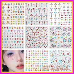 ラインストーン シール 顔シール メイク ステッカー 子供 キラキラ カラフル 星 ハート リボン 貼り付け可能 ダンス DIY用品 コンサート 8枚 1