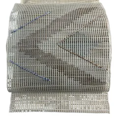 名古屋帯 秀品 夏帯 トンネル仕立て 羅織 幾何学模様 金糸 ベージュ 正絹 【中古】