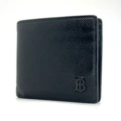 【語らず支配する黒】　BURBERRY　二つ折り財布 TBロゴ レザー コンパクトウォレット　ブラック