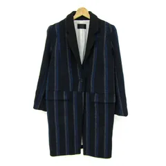 ムルーア ステンカラーコート ロングコート ウール混 ブランド アウター レディース Sサイズ ネイビー×ブルー×グレー MURUA 【中古】