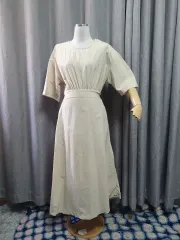 シャカシャカ素材 クリームバンディング マキシワンピース