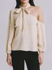 ザラ アシンメトリー オープンショルダー トップス アイボリー ボーダー柄 シースルー