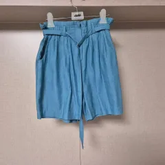 フリー) 国内高品質 リネン混 リネンブレンド ショートパンツ 青