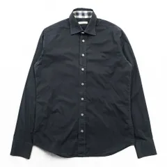 BURBERRY LONDON ストレッチ ドレスシャツ S ブラック ワンポイント ロゴ 刺繍 ノバチェック切替 トルコ製