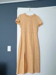 ザラ ライトイエロー CHECK ロング丈ワンピース