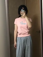 L プーマ ピンク 半袖スウェットシャツ 半袖Tシャツ スウェット ヴィンテージ y2k