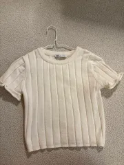 ザラ アイボリー クリーム クロップド フリル 半袖 ニット