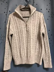 グレー ケーブル編み ニット ジップアップ