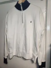 POLO RALPH LAUREN ポロラルフローレン ハーフジップアップ 起毛 スウェット 白 L