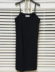 黒 ブラック サテン ノースリーブ ビスチェ ロング ONE PIECE