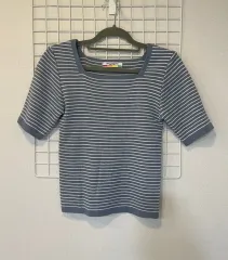 (送料無料)赤・黄色・緑 レディース スクエアネック ボーダー柄 ニット半袖 Free!