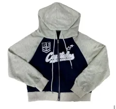 y2k 2Way バイカラー クロップド ジップアップパーカー フード付き