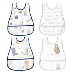 エプロン 離乳食 汚いにくい ベビー 洗いやすいと乾きやすい 食事用エプロン 軽量 保育園 名前入 お食事エプロン 4枚セット [MOMSMENU] グレー