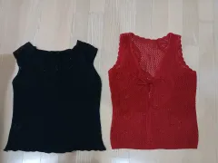 ニット ベスト/トップ ブラック/レッド セット