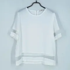 レディース オーガンザ LINE シフォン シースルーブラウス 白 (HU39411)