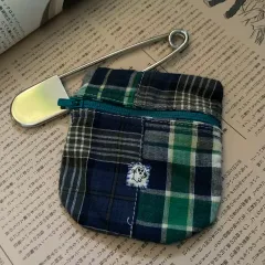 ヴィンテージ チェック パターン 柄 パッチワーク ミニ コインケース 小銭入れ ポーチ 財布