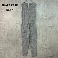 SHARE PARK シェアパーク オールインワン グレー スウェット サロペット Vネック ノースリーブ ドローストリング ウエストゴム テーパードパンツ 綿混 オンワード 樫山 ルームウェア 部屋着 カジュアル キレイめ size1 ★ ■◆