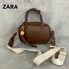ZARA ザラ ステッチ ミニ シティバッグ ブラウン 茶色 ハンドバッグ ショルダーバッグ 2WAY 斜め掛け 肩掛け 鞄 かばん カバン スクエア ボックス型 キャンバスストラップ ゴールド金具 チャーム付き コンパクト ロゴ入り 正規品 ★ ■■