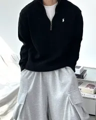 ポロ ラルフローレン ブラック ケーブルニット ハーフジップアップ L