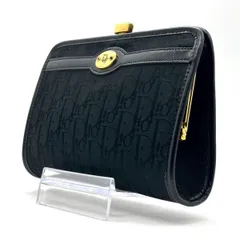 【黒で纏う色気】　Christian Dior　ポーチ がま口 トロッター柄 ゴールド金具 ヴィンテージ 小物入れ　ブラック