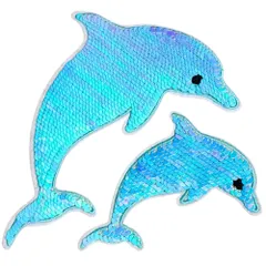 WATASHINO スパンコール アイロン シールワッペン リバーシブル 両面 大 刺繍 イルカ [イルカ]
