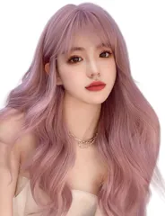 【フォロー割】小顔 人気 原宿系 ぱっつん 耐熱 自然 ギャル コスプレ wig レディース かつら ファッション フルウィッグ カール セミロング ネット/櫛付き ピンク 巻き髪 ピンク ロング Limakaraウィッグ