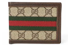 グッチ 二つ折り財布 シェリーライン オールドグッチ GUCCI Accessory Collection GGプラス ベージュ ブラウン ウェビングライン ヴィンテージ 希少 レア【中古】