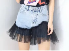 新品) ブラック チュールスカート デニムハーフパンツ ミニスカート S 公演 ダンス 衣装