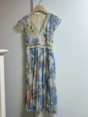 (日本のヴィンテージ) プリーツ ワンピース 青