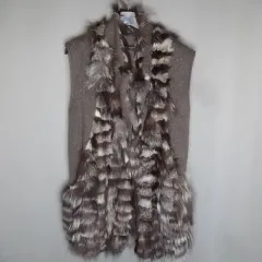 レディース 95サイズ/ファー ニット ロング ベスト/ヴィンテージ 183