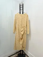 Vネック フラワー 花柄 スリット シャーリング ロング丈ワンピース ドレス ロング丈 1266