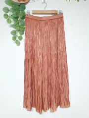 ZARA(ザラ) 光沢素材 シャーリング ロング丈スカート 66 バンディング オレンジブラウン M