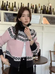 197 エイブリー ダーリン ノルディック ウール ニット ジップアップ カーディガン ピンク/FREE