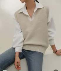 ウールローグ アイボリー Vネック ベスト FREE