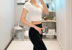 ＃ リブ クロップド ボタン 半袖 カーディガン Tシャツ ラウンドネック Uネック u ネック スパン糸