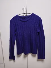 青 ラウンドネック ニット セーター