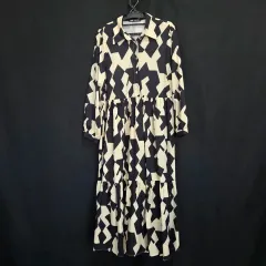 ZARA(ザラ) ブラック/ベージュ パターン ロング ワンピース L サイズ