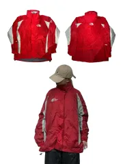 THE NORTH FACE(ザノースフェイス) レッド オーバーサイズ ロゴ ウインドブレーカー ジャケット L