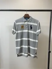 （ XL ） ポロ Ralph Lauren(ラルフローレン) グレー ストライプ ビックポニー 半袖 ポロTシャツ