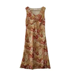 KETTY ベージュ フラワー ノースリーブ ワンピース / 花柄 ワンピース S ポリ