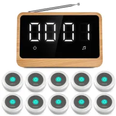 呼び出しベル 飲食店 ワイヤレスチャイム 業務用 呼び出しベル 呼び鈴 卓上ベル 店舗用チャイム コールボタン 日本語番号呼び出し 介護用 呼鈴【受信機1台+送信ボタン10個セット】木目柄so f3199519