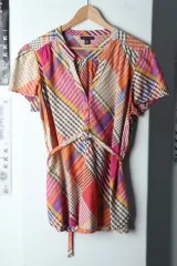 W ( L ー XL ) Tommy Hilfiger(トミーヒルフィガー) ドレス ワンピース 半袖 チェック ショート- 1439C