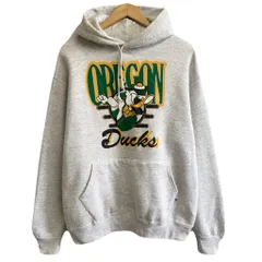 90's USA製 RUSSELL ATHLETIC ラッセルアスレティック オレゴン･ダックス カレッジ ドナルドダック フーディー パーカー ポケット付き 裏起毛 ライトグレー Lサイズ No.M704
